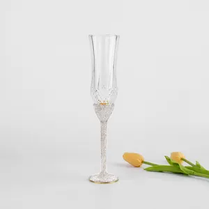 Óculos de vinho novo design sem chumbo, 165 ml, cristal transparente, com haste longa, óculos de casamento para noiva e noivo ou festas