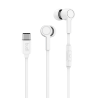 Écouteurs intra-auriculaires filaires stéréo Budi Trendy avec connecteur Type C, câble plat, micro intégré pour téléphone portable