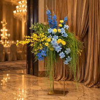 Composition florale artificielle durable en soie, motif fleurs sauvages bleues et jaunes, pour toile de fond de scène de mariage, photomaton et décoration extérieure