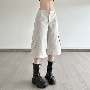 Pantalon cargo patchwork à grandes poches détachables pour femmes, pantalon long droit à taille mi-haute, tissé, style streetwear hip-hop décontracté - Product Image 5