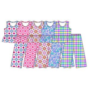 Tenues pour bébés filles : Haut débardeur confortable à volants à motifs floraux personnalisés et pantalon droit, Vente en gros, Styles assortis pour sœurs, Vêtements d'usine - Product Image 2