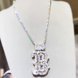 <span class=keywords><strong>Pendentif</strong></span> personnalisé en <span class=keywords><strong>argent</strong></span> sterling 925 taille émeraude VVS1 Moissanite en couches initiale lettre B <span class=keywords><strong>pendentif</strong></span> épais glacé - Product Image 3