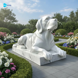 Sculpture de chien européenne en marbre blanc, faite à la main, personnalisable, statue de gardien pour jardin, porche, temple et villa, utilisation en extérieur - Product Image 4