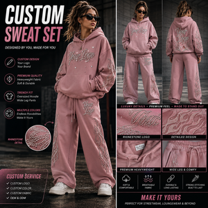 Ensemble de survêtement personnalisé pour femme avec strass, sweat à capuche oversize et pantalon large, motif flamme en cristal, tenue streetwear deux pièces - Product Image 2