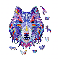 Puzzle en bois Wincent Tête de loup Mandala Art Forme d'animal unique Kit de bricolage fantaisie Décoration intérieure Cadeau Adultes Enfants