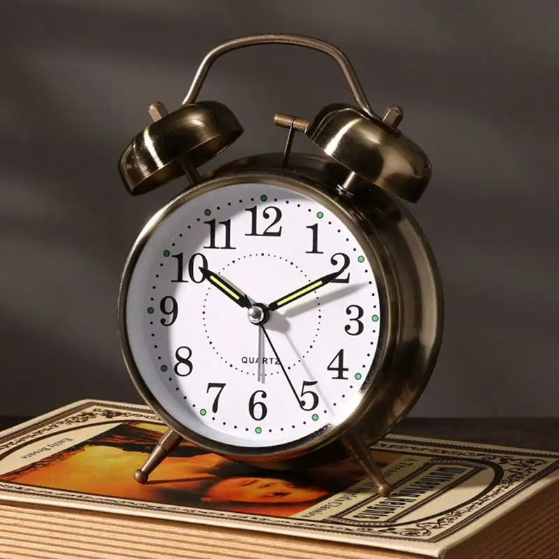 レトロ4インチレッドブロンズ目覚まし時計ミニベッドルームクリエイティブベルクロックホームクリエイティブレトロ発光時計