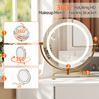 Coiffeuse d'angle avec miroir et éclairage LED, luminosité réglable, miroir pliable, blanc