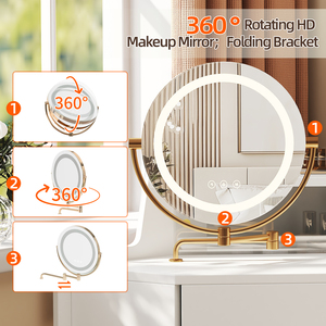 Tavolo da Trucco Angolare con Specchio e Luci LED, Specchiera Pieghevole con Luminosità Regolabile, Bianco - Product Image 4