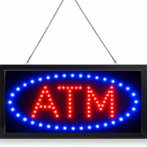 Letrero de Cajero Automático con Letras Rojas y Luz Azul Intermitente, Letrero Luminoso Colgante, Letrero de Servicio de Cajero Automático para Tiendas Minoristas y Gasolineras - Product Image 1