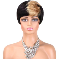 Perruque Courte Pixie en Cheveux Humains Brésiliens Prête à l'Expédition pour Femmes Noires, Fabrication à la Machine, Perruque en Cheveux Humains Économique