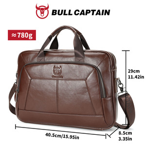 BULLCAPTIAN Custom Business Men's Leather Briefcase 14 Inch Leather Laptop Bag Genuine Leather Briefcase Office Bag for Men - Product Image 6