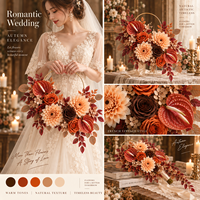 Bouquet de fleurs artificielles vintage français pour l'automne, arrangement floral mélangé aux tons terreux, fait main pour mariage