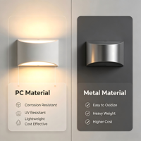 Lampe murale extérieure étanche IP65 en PC anti-corrosion pour commande en gros OEM, éclairage mural haut et bas pour zones côtières et maritimes
