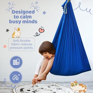 Aokitec Balançoire sensorielle pour enfants autistes, TDAH, <span class=keywords><strong>Asperger</strong></span> - Balançoire aérienne réglable pour intérieur, capacité de 300 lb, matériau en polyamide (bleu) - Product Image 5