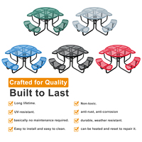 Table de pique-nique ronde en acier extensible pour l'extérieur avec 4 bancs, mobilier de patio extérieur, table et chaises de salle à manger modernes en métal