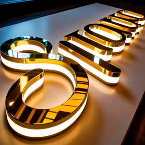 Letrero Metálico Personalizado con Retroiluminación Dorada, Letrero de Acero Inoxidable con Letras Iluminadas, Letrero <span class=keywords><strong>LED</strong></span> con Espejo <span class=keywords><strong>para</strong></span> Señalización Comercial de Marca - Product Image 4