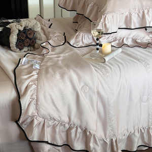 French Style Summer Cooling Tencel Cotton <b>Quilt</b> Romantic Jacquard Ruffle Edge Washable Silky Smooth Air Conditioned Thin <b>Quilt</b> - Product Image 4