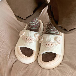 Chaussons XIXITIAO en coton et lin de haute qualité, antidérapants, pour toutes les saisons, confortables, semelles épaisses et douces en EVA, pour dortoir, maison - Product Image 4