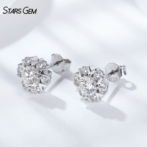 Pendientes de Plata de Ley 925 con Baño de Rodio, con Diamantes Moissanita Cultivados en Laboratorio DEF, Diseño de Copo de Nieve Brillante, 0.5ct*2, Starsgem - Product Image 3