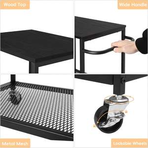 3-Tier Rolling Utility <b>Storage</b> <b>Cart</b> Wooden Top with Metal Frame Standing Type for Kitchen Living Room Bathroom Bag Food <b>Storage</b> - Product Image 6