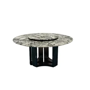 Yeni modern İtalyan yüksek kaliteli yuvarlak yemek masası tembel susan ile lüks tasarımlar yuvarlak traverten mermer yemek masası