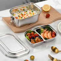 Bruchsichere Zweistöckige Lunchbox mit Snack-Fächern Erwachsenen-Essensbehälter Edelstahl Bento-Box mit Schnappverschluss-Stahldeckel