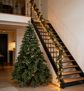 Sapin de Noël artificiel réaliste de 6/7/8 pieds, branches complètes, aiguilles en PE floquées, lumières <span class=keywords><strong>LED</strong></span> |   Décoration de Noël d'intérieur haut de gamme - Product Image 1
