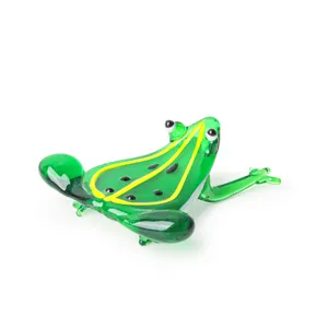 迷你绿色水晶玻璃青蛙雕像可爱搞笑青蛙雕像手工吹制2件套