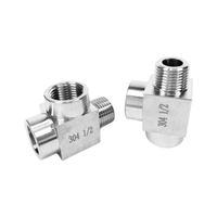 Raccord en T en acier inoxydable 304, filetage femelle 1/8 1/4 BSPP, filetage mâle 3/8 1/2 NPT, connecteur de tuyauterie 3 voies mâle-femelle