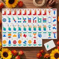 Jeu de Mahjong Américain Personnalisé en Acrylique Blanc et Rose, 160 Pièces, Tuiles de Mahjong à Motifs Bottes de Cowboy du Texas, Western, BBQ et Floraux, Jeu de Loisirs