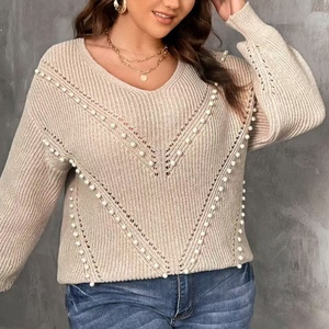 Suéter de Cachemira de nuevo diseño, jerséis informales acogedores de Color sólido, ropa elegante de manga larga con perlas para mujer - Product Image 3