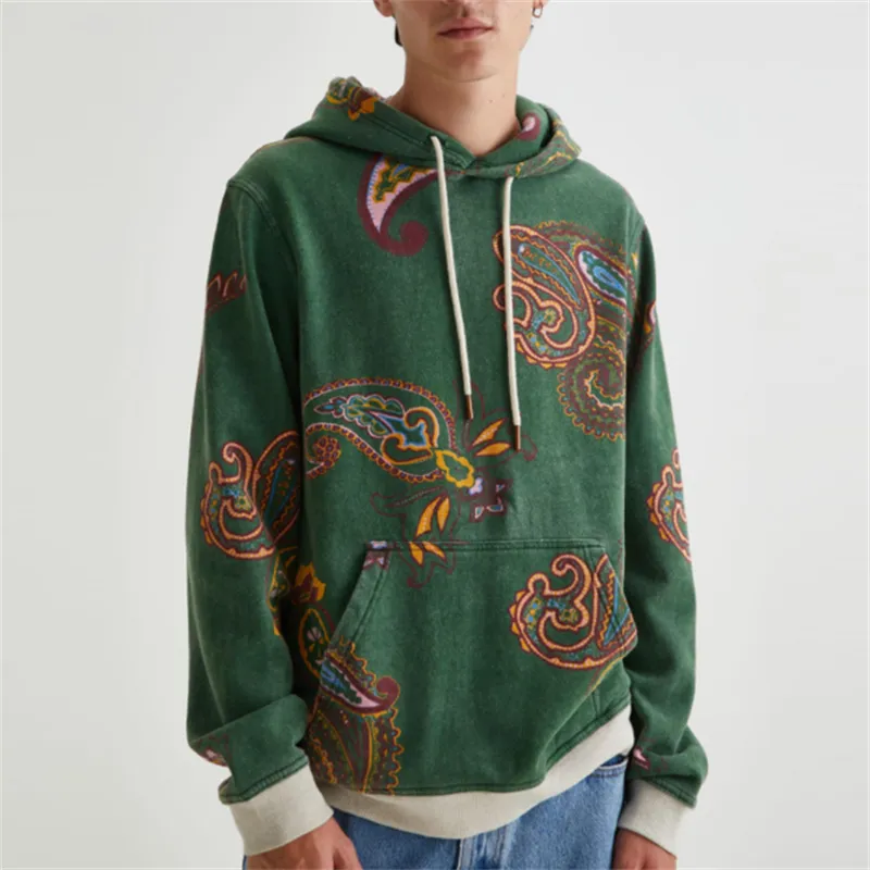 2021 Kleding Wear Streetwear Groothandel Hoge Kwaliteit Paisley Tech Fleece F Premium Katoen Gebreide Print Hoodie Mannen