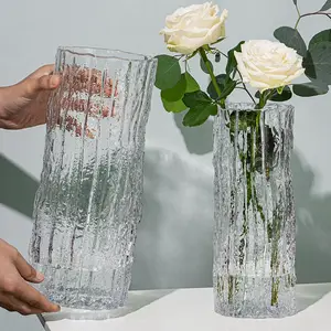 Florero de cristal moderno de lujo para sala de estar, comedor, oficina, decoración para boda, florero de cristal transparente gris único
