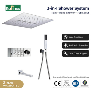 Luxury Chrome Concealed Shower Mixer Square Rainfall Waterfall Head <b>Thermostatic</b> <b>Control</b> Tub Spout Handheld Brass Villa Project - Product Image 1