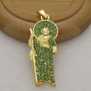 Colgante de San Santiago, Medalla Católica con Esmalte Verde y Diamantes de Imitación, Recuerdo Religioso del Camino de Santiago - Product Image 4