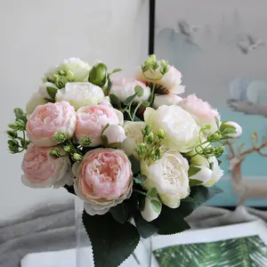 थोक कपड़े सूखे फूल 5 सिर गुलाब कृत्रिम फूल शादी की सजावट के लिए