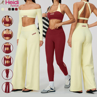 Nouvel ensemble 6 pièces personnalisé avec LOGO pour femme : Soutiens-gorge dos nu couleur contrastante, leggings et pantalons larges à manches longues – Tenue de sport décontractée