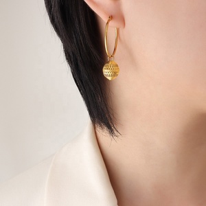 Boucles <span class=keywords><strong>d</strong></span>'oreilles rondes en acier inoxydable, Design ethnique, plaqué <span class=keywords><strong>or</strong></span> 18k, petites lanternes, bijoux pour femmes - Product Image 6