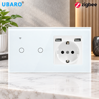 Interrupteur intelligent tactile UBARO Zigbee 2 voies + prise EU Schuko non intelligente avec double USB-A, verre trempé blanc, Tuya Smart Home