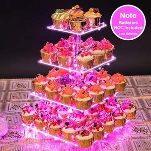 Support à cupcakes carré à 4 niveaux en acrylique transparent moderne et portable avec guirlande lumineuse LED <span class=keywords><strong>rose</strong></span> pour mariages et fêtes d'anniversaire - Product Image 2