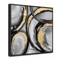 Lot de 3 tableaux abstraits noir, gris et or avec cadre en aluminium noir mat – Décoration moderne pour bureau, hall d'entrée et appartement en copropriété