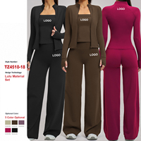 Ensemble de vêtements de sport pour femmes personnalisé, veste de yoga à ouverture devant, pantalon large, respirant, séchage rapide, extensible