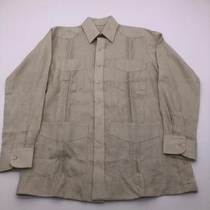 Camicia Guayabera anteriore con quattro tasche a maniche lunghe in <span class=keywords><strong>lino</strong></span> 100% <span class=keywords><strong>di</strong></span> alta qualità da <span class=keywords><strong>uomo</strong></span> - Product Image 3