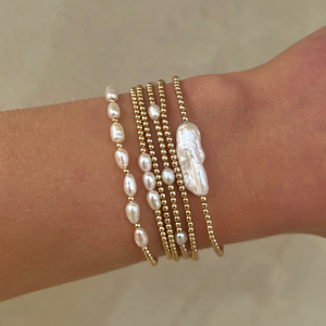 Fashion Freshwater Pearl Stackable <strong>Bracelet</strong> Women Non Tarnish 18k <strong>Gold</strong> Plated Stainless Steel Beads <strong>Beaded</strong> Stretch <strong>Bracelets</strong> - Product Image 1