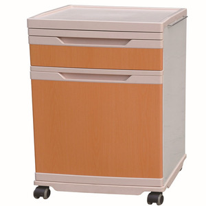Hospital Ward ABS Bedside Table With <b>Wheels</b> Wood Grain Finish Bedroom Storage Cabinet For Medical Use - Product Image 1