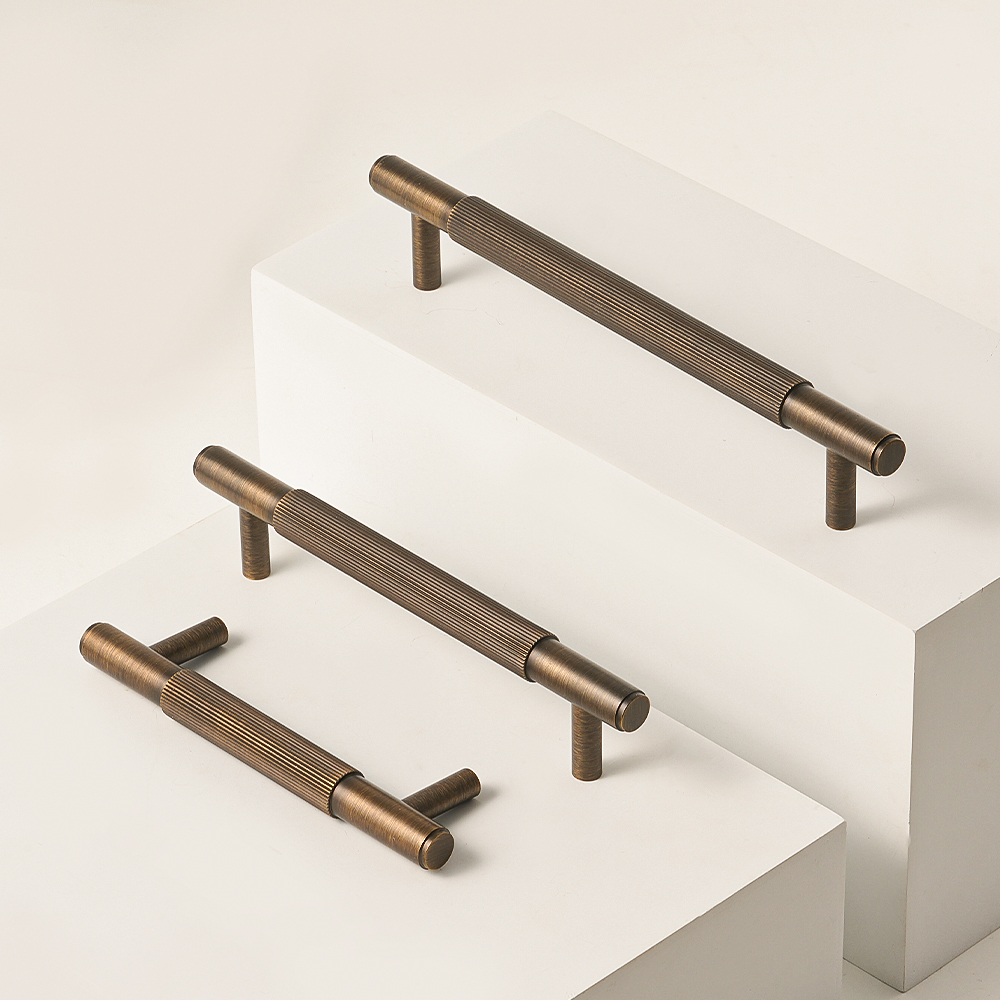 Textured Knurled Drawer Pulls, Brushed Brass Cabinet Handles, 3 Finishes, Small MOQ 2 Sets, Wholesale Price