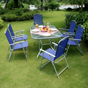 Leisure 7pcs Modern Metal <b>Dining</b> <b>Table</b> & 6 Chairs Set Portable Outdoor Furniture for Parks & Courtyards for Exteriors - Product Image 1