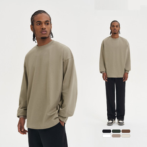 Personnalisation en gros de t-shirt en coton pur 280G pour hommes, chemise à manches longues décontractée ample à col rond pour le <span class=keywords><strong>sport</strong></span> - Product Image 2
