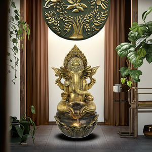 Grande Fonte Buda com LED Luz Elefante Deus Meditando a Índia Ganesha Resina Estátua Feng Shui Religioso Ornamento do Jardim - Product Image 3