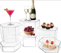 6 pièces de rehausseurs de buffet hexagonaux clairs boîtes d'affichage acryliques rehausseurs de nourriture et Base d'affichage acrylique pour support de nourriture